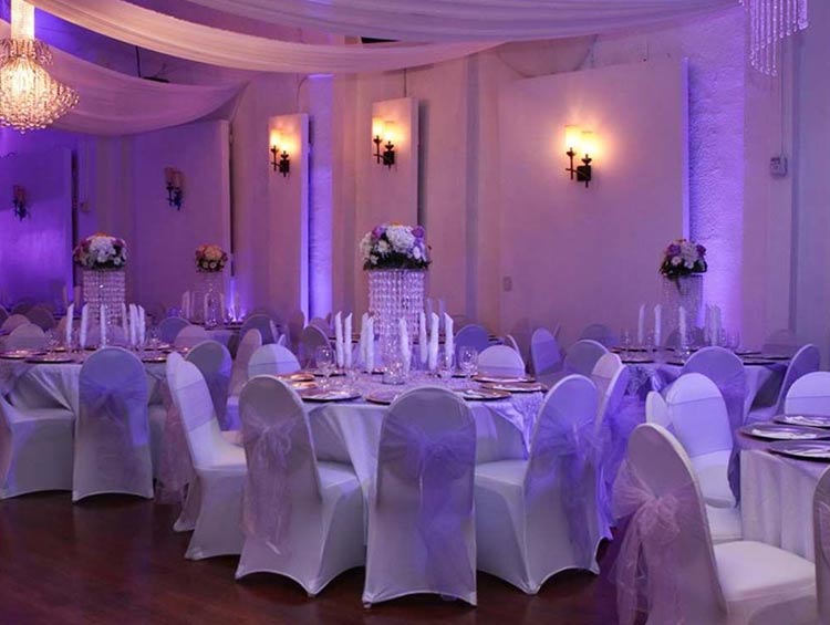 Wedding hall elegantly decorated with full natural light